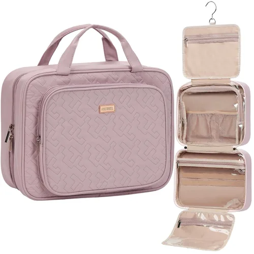 Vista 13 de NISHEL Neceser de viaje para mujer, organizador de artículos esenciales de maquillaje, estuche colgante para accesorios, cosméticos, Egeo-azul, M