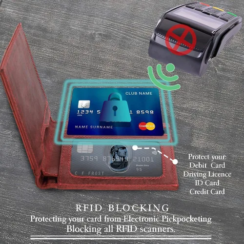 Vista 4 de Succor Cartera delgada de cuero genuino RFID para hombre Cazador Rojo Moderno