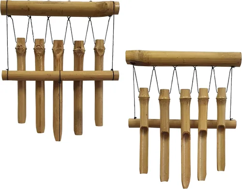 Vista 3 de Campanillas de viento pequeñas y simples de bambú para exteriores, 5 tubos de una fila, regalos para mamá/abuela/mujeres, decoración de jardín