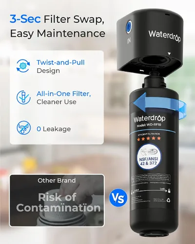 Vista 9 de Waterdrop 10UA - Sistema de filtro de agua para debajo del fregadero, reduce PFAS, PFOA/PFOS, plomo, cloro, mal sabor y olor, filtro de agua