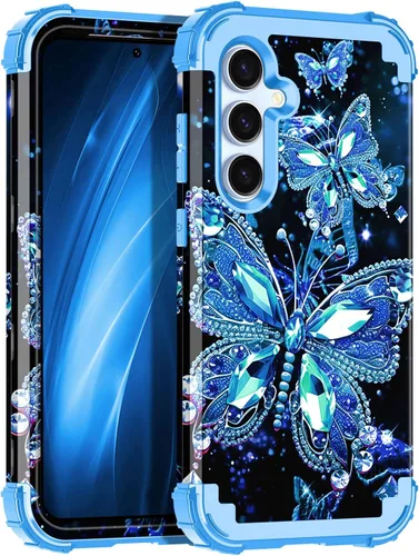 Vista 48 de Miqala Funda para Galaxy S21 FE 5G, brilla en la oscuridad, tres capas, resistente, protección a prueba de golpes, parachoques de plástico