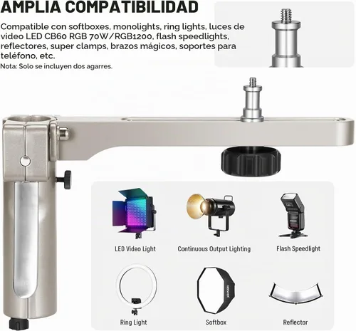 Vista 4 de NEEWER Soporte para luz de acero inoxidable de 198 cm/6.5 pies, soporte de trípode resistente con ruedas con rodamientos, 2 brazos deslizantes