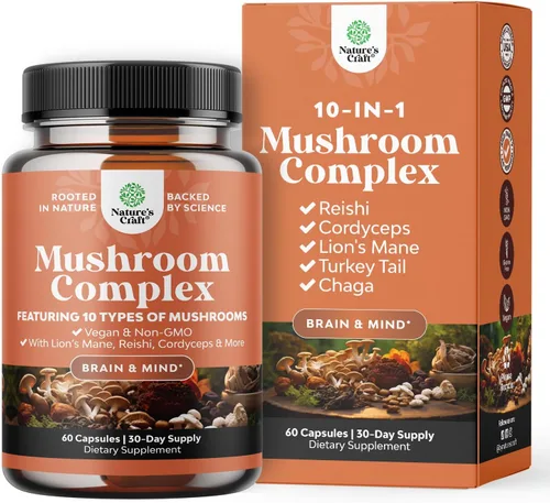 Vista 8 de Advanced Mushroom Complex Cápsulas – 10 cápsulas de suplemento de melena de león con Reishi, Chaga, Maitake y Shiitake para la salud cerebral apoyo