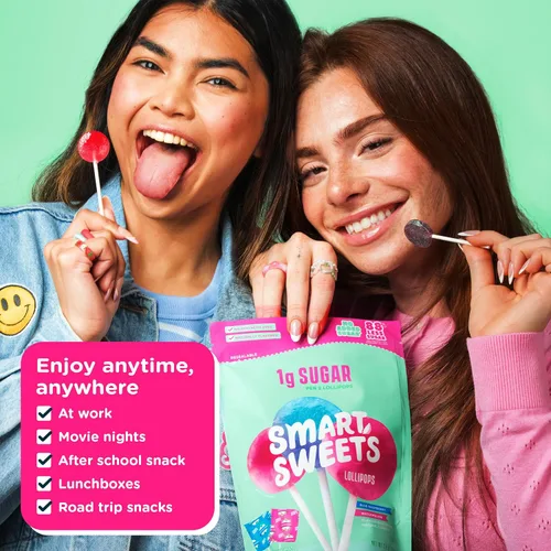 Vista 7 de SmartSweets Paletas, 3oz, sabor a frambuesa azul y sandía, caramelo duro con bajo contenido de azúcar (1g), bajo en calorías (40), sin edulcorantes