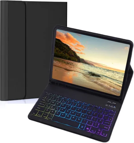 Vista 12 de Funda para teclado Galaxy Tab S6 Lite de 10.4 pulgadas 2024/2022/2020, cubierta de teclado Bluetooth magnético desmontable con retroiluminación de 7