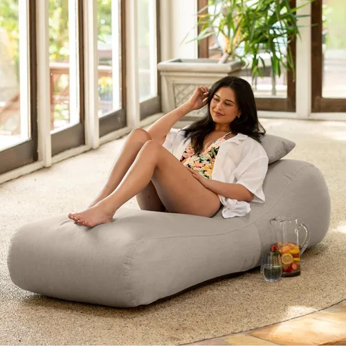 Vista 4 de Arlo - Puf para exteriores, tumbona reclinable para piscina y patio, lino Linaza