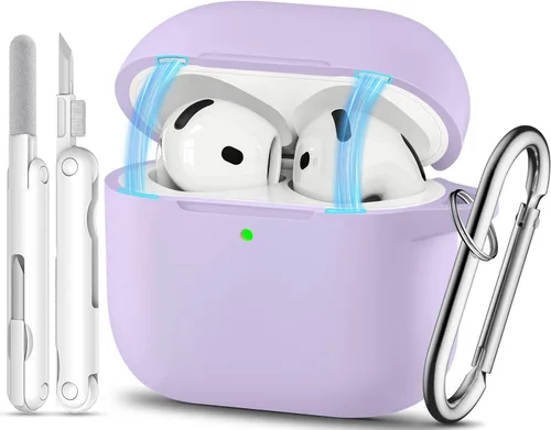 Vista 9 de Funda para AirPods Pro, funda de silicona suave compatible con Airpods Pro de 2ª/1ª generación para mujeres y niñas, con kit de limpieza y llavero 1