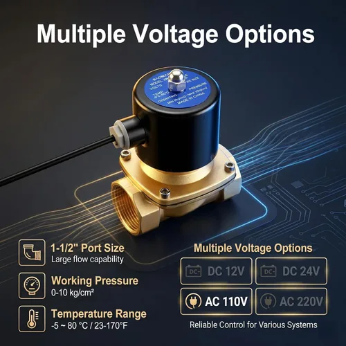 Vista 6 de Baomain Electroválvula eléctrica Puerto 1-1/2" 110 VCA Rosca de actuación directa normalmente cerrada (NC) Compatible con agua oro