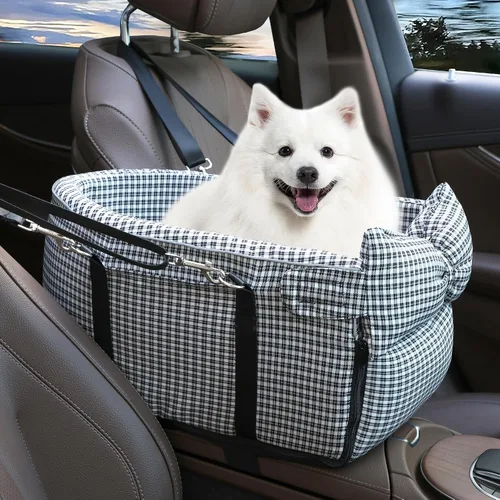 Vista 10 de Asiento de coche para perros pequeños, consola central portátil ajustable, asiento de auto para perro, asiento de auto extraíble para gatos, asiento