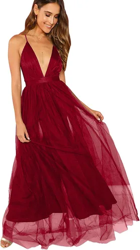Vista 6 de Floerns - Vestido largo de cóctel con tirantes delgados y escote profundo para mujer