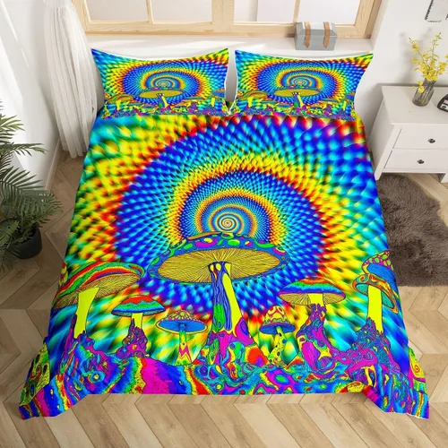 Vista 13 de Groovy Flowers - Funda de edredón de flores hippy girl, juego de ropa de cama con diseño de flores de arco iris, espiral, rayas, floral, juego