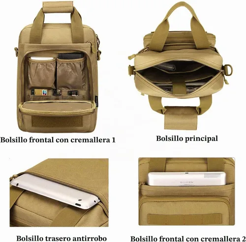 Vista 4 de CamGo Maletín táctico resistente bolso de mensajero de hombro militar ligero para hombre Marrón