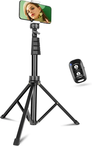 Vista 8 de Aureday Kit de accesorios para trípode de teléfono de 62", soporte de trípode para cámara y teléfono celular con control remoto inalámbrico
