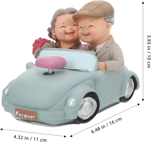 Vista 9 de Veemoon Figuras de resina para parejas mayores, decoración de pastel de aniversario de boda, pareja amorosa en el automóvil, estatua para decoración