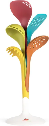 Vista 9 de Tomato Kitchenware Nylon Kitchen Utensil Set Tools - Solid Spatula, Slotted Spatula, Soup Ladle, Slotted Ladle, Spaghetti Spoon - Safe for Non-Stick