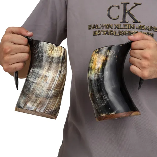 Vista 6 de Taza de cuerno vikingo de 16 onzas, juego de tronos, buey nórdico de grado alimenticio para bebidas frías calientes, regalo para hombres y mujeres