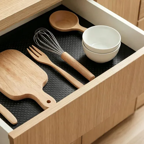 Vista 4 de Revestimiento de cajón de estante para tapete de gabinete de cocina, 12 Negro