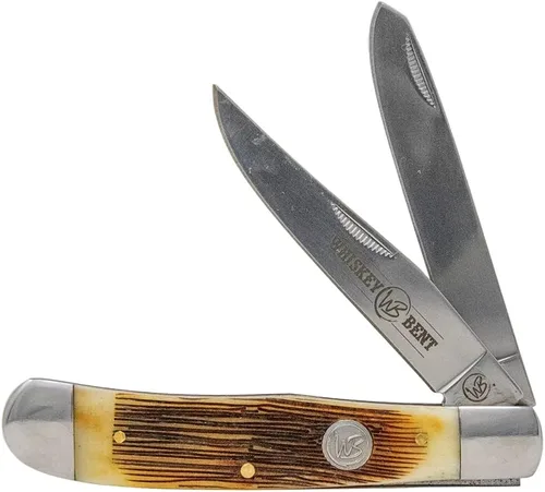 Vista 31 de WHISKEY BENT HAT CO. Navaja de bolsillo plegable tradicional Trapper de 4.125 pulgadas, longitud cerrada, cuchillas de acero inoxidable 440C (azteca)