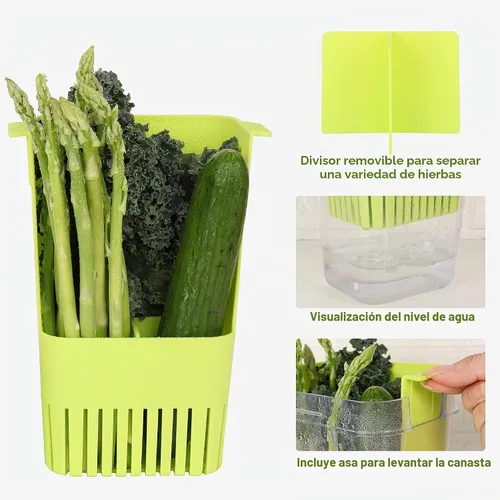 Vista 7 de LUVCOSY Herb Keeper, protector de hierbas de plástico sin BPA con una cesta interior para cilantro, menta, perejil y espárragos, mantiene