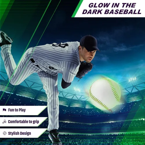 Vista 6 de Paquete de 3 pelotas de béisbol que brillan en la oscuridad, tamaño oficial, para juegos, regalo para niños, niñas y fanáticos, accesorios