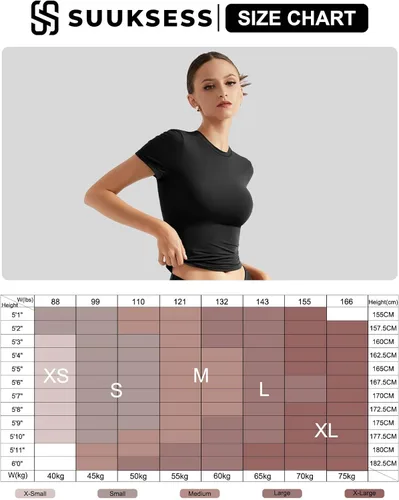 Vista 6 de SUUKSESS Camiseta básica ajustada de doble forro para mujer, cuello redondo, manga corta, Y2K