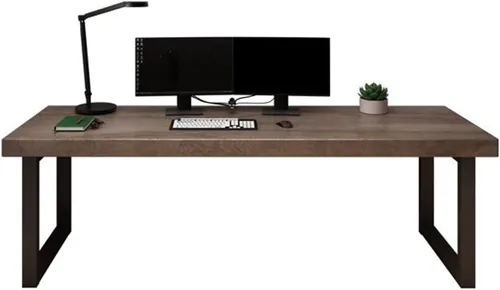 Vista 8 de LAKIQ Escritorio rectangular de madera maciza contemporánea, escritorio de oficina en casa, mesa de trabajo en casa, escritorio para computadora