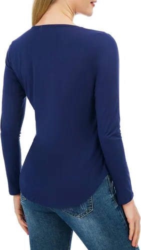 Vista 3 de Camisetas básicas de manga larga con cuello en V para mujer