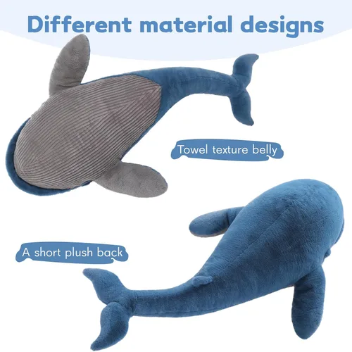 Vista 4 de MaoGoLan Ballena de Peluche Rellena de 43 pulgadas, Almohada Grande de Peluche Ballena Azul de 4 pies, Juguete de Ballena Jorobada para Niños