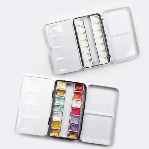 Vista 2 de Aliotech Travel Artist - Caja vacía de acuarela, caja de pintura, lata pequeña colorida con 12 medias bandejas (morado)