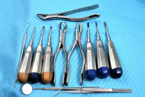 Vista 2 de Alemán 12 PCS Elevadores Dentales y Pinzas Dentales de EXTRACCIÓN Dental
