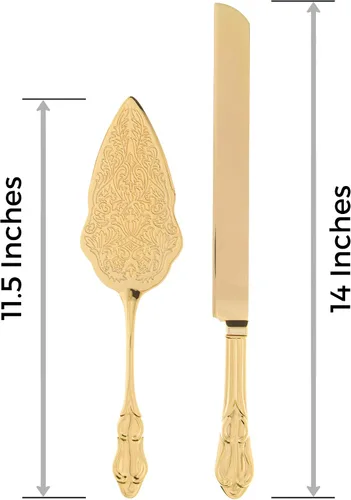 Vista 5 de Juego de cuchillo de pastel y servidor, artículos dorados de fiesta para boda, aniversario, fiesta de clásicos, Dorado elegante
