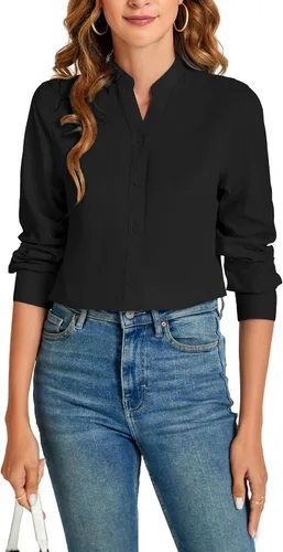 Vista 4 de Camisas básicas con botones para mujer, estilo ejecutivo informal, cuello, ropa de trabajo, camisa de vestir ajustada, blusa