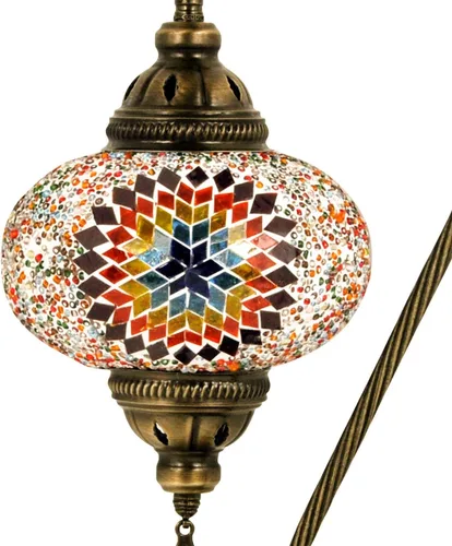 Vista 8 de Lámpara turca de mesa con 10 variantes Lámpara turca marroquí con base de bronce Lámpara de noche Tiffany con cuello de cisne hecha a mano