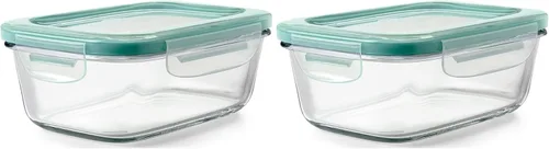 Vista 10 de OXO Recipiente de vidrio para almacenamiento de alimentos, rectangular, 1.6 tazas, sello inteligente, a prueba de fugas, paquete de 2