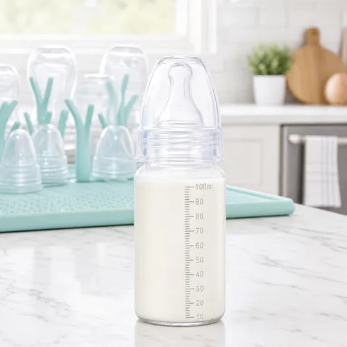 Vista 7 de DOITOOL 15 biberones desechables para bebés de 3.4 fl oz, botellas de plástico para leche para recién nacidos, con escamas de cuello transparente