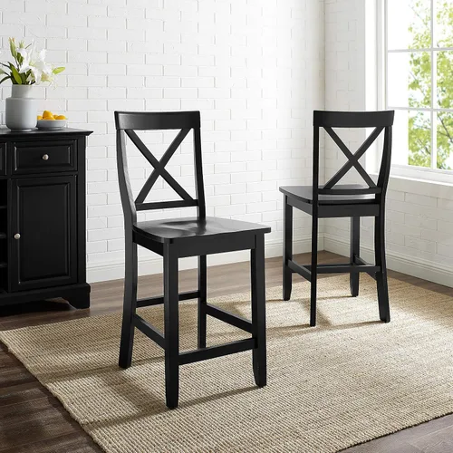 Vista 2 de Crosley Furniture - Taburetes de madera con respaldo en X, juego de 2, 24 pulgadas