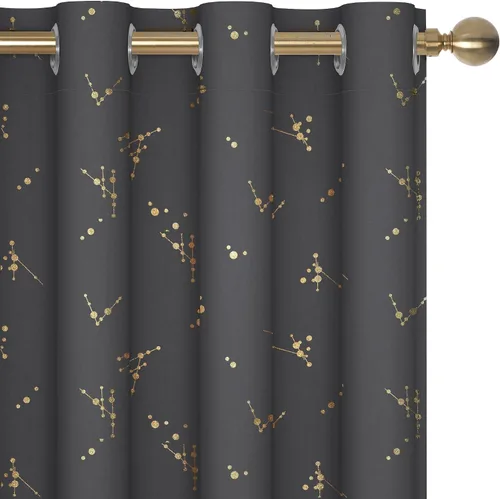 Vista 48 de Deconovo - Cortinas opacas con diseño dorado estampado y ojales, negro, de 42 pulgadas de ancho x 45 pulgadas de largo
