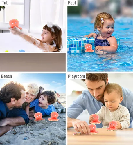 Vista 4 de DolliBu Octopus Bath Buddy Squirter - Juguete flotante de goma de pulpo rosa, divertido juego de baño para niños pequeños, lindo juguete de animales
