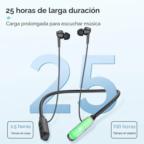 Vista 4 de LANDIBO Auriculares deportivos Bluetooth, 25 horas de tiempo de reproducción, auriculares inalámbricos 6.0 con micrófono, cancelación de ruido