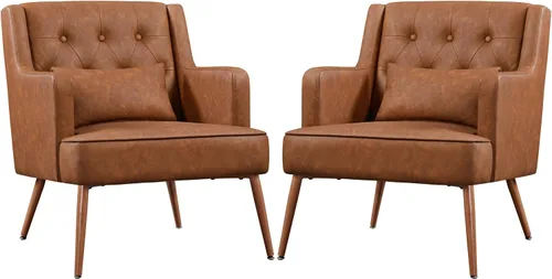 Vista 3 de Yaheetech - Silla decorativa de estilo Accent para sala de estar, silla moderna de mediados de siglo con cojín lumbar, cómoda silla tapizada