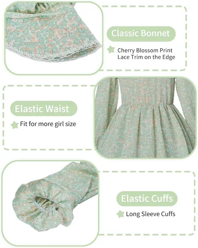 Vista 5 de NSPSTT Disfraz de pionera para niña, vestidos de pradera para niñas, vestido colonial floral para niña de los años 1800