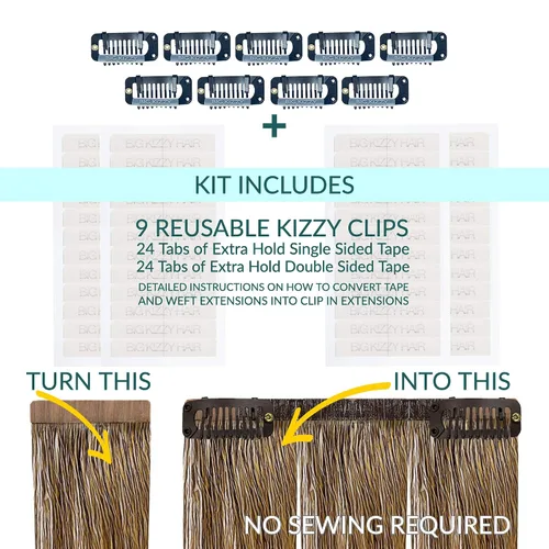 Vista 2 de Kit de extensiones de cabello con clip, convierte extensiones de cabello humano con cinta adhesiva en un juego de clip personalizado, clips a Negro