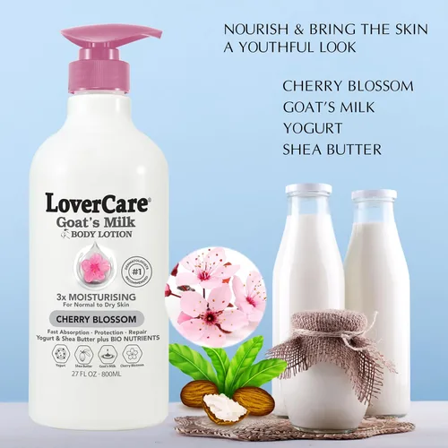 Vista 2 de Lovercare Loción corporal de leche de cabra para piel seca Flor de cerezo 27.05oz (27.1 fl oz) - Paquete de 2