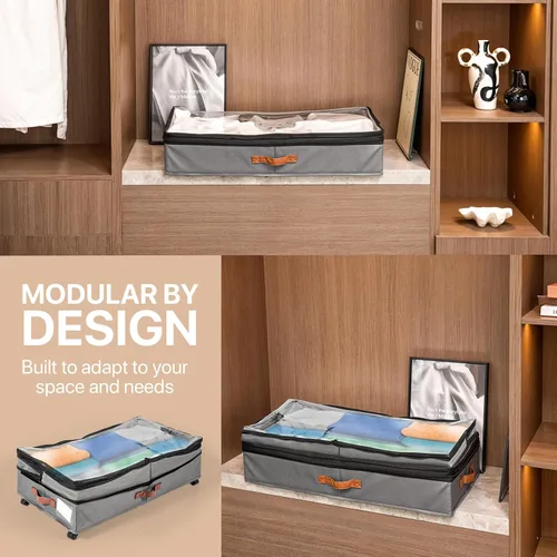 Vista 2 de Almacenamiento expandible debajo de la cama con ruedas, paquete de 2 – Almacenamiento grande debajo de la cama y armario – Contenedores