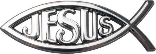 Vista 4 de Emblema para automóvil, con diseño de pez cristiano pequeño, Jesús, color plateado.