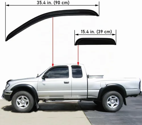 Vista 3 de Lightronic Visera de ventana de ventilación automática de montaje exterior extraduradera, se adapta a Toyota Tacoma XtraCab 1995-2004