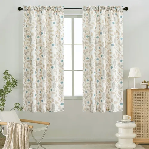 Vista 36 de VOGOL Cortinas con estampado de pájaros campestres, 30 x 24 pulgadas, 2 paneles, beige Linen Look Texture, Decorative Small Window Treatment