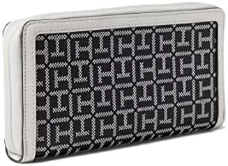 Vista 2 de Tommy Hilfiger Liv II - Cartera con cremallera y monograma cuadrado, color negro y blanco, talla única, NegroBlanco, Liv II - Cartera cuadrada