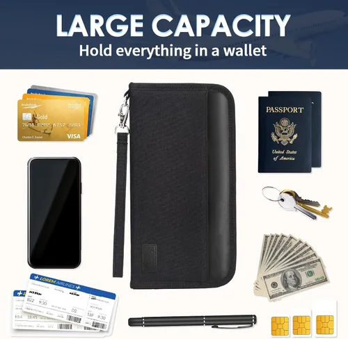Vista 6 de Boonbery Cartera de pasaporte familiar con bloqueo RFID para 4-6 mujeres y hombres, organizador de documentos de viaje impermeable, funda