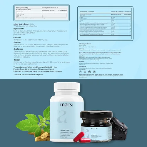Vista 7 de Mars Performance Combo – Resina Shilajit & Surge Max (60 cápsulas) Good Health Company, paquete de 1